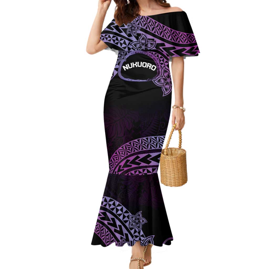 Personalised Pohnpei Nukuoro Micronesia Family Matching Mermaid Dress and Hawaiian Shirt Polynesian Tattoo Curves Purple Version LT14 Mom's Dress Purple - Polynesian Pride