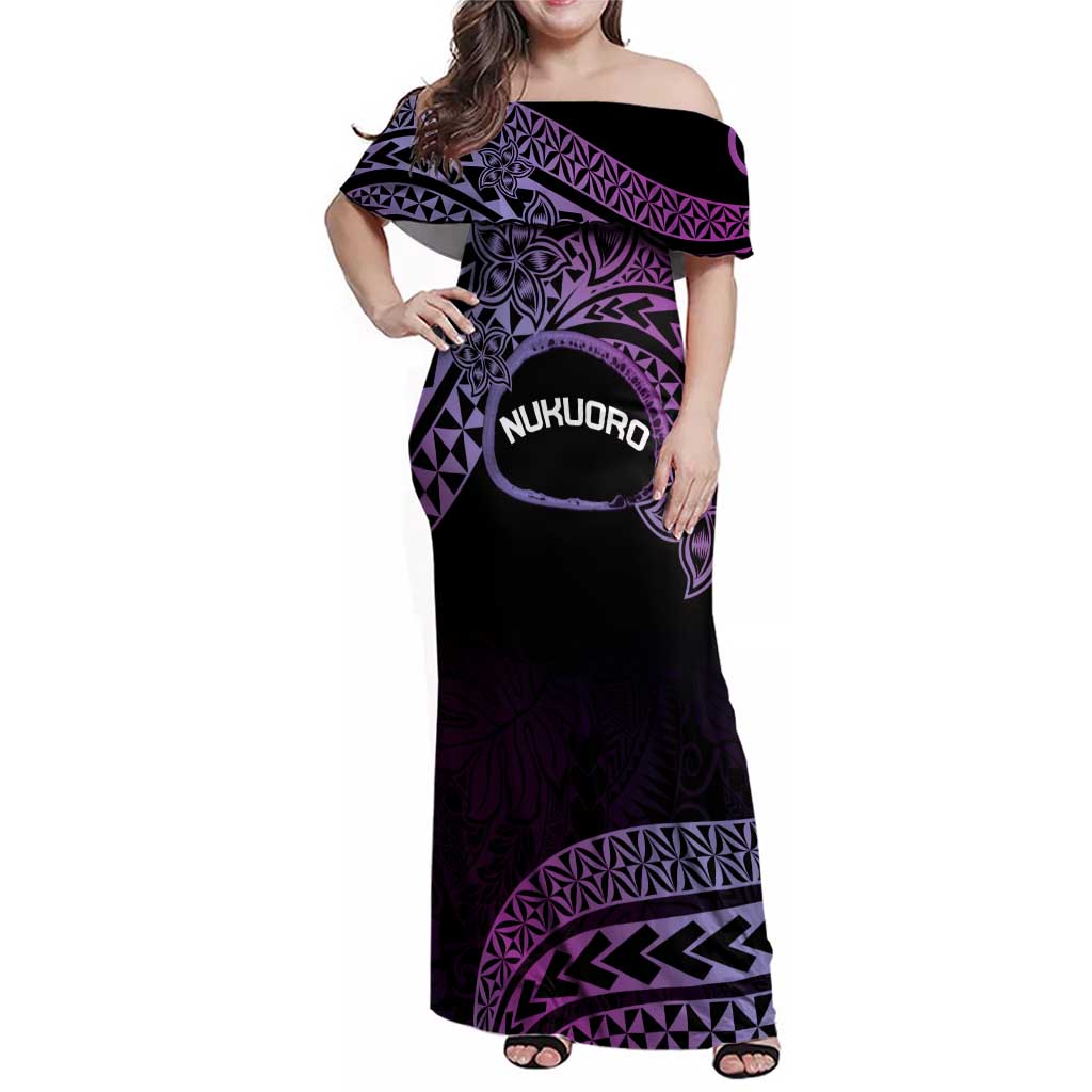 Personalised Pohnpei Nukuoro Micronesia Family Matching Off Shoulder Maxi Dress and Hawaiian Shirt Polynesian Tattoo Curves Purple Version LT14 Mom's Dress Purple - Polynesian Pride