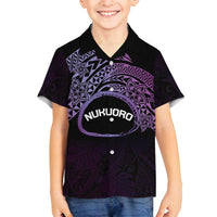 Personalised Pohnpei Nukuoro Micronesia Family Matching Off Shoulder Maxi Dress and Hawaiian Shirt Polynesian Tattoo Curves Purple Version LT14 Son's Shirt Purple - Polynesian Pride