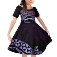 Personalised Pohnpei Nukuoro Micronesia Family Matching Off Shoulder Short Dress and Hawaiian Shirt Polynesian Tattoo Curves Purple Version LT14 Daughter's Dress Purple - Polynesian Pride