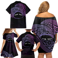 Personalised Pohnpei Nukuoro Micronesia Family Matching Off Shoulder Short Dress and Hawaiian Shirt Polynesian Tattoo Curves Purple Version LT14 - Polynesian Pride