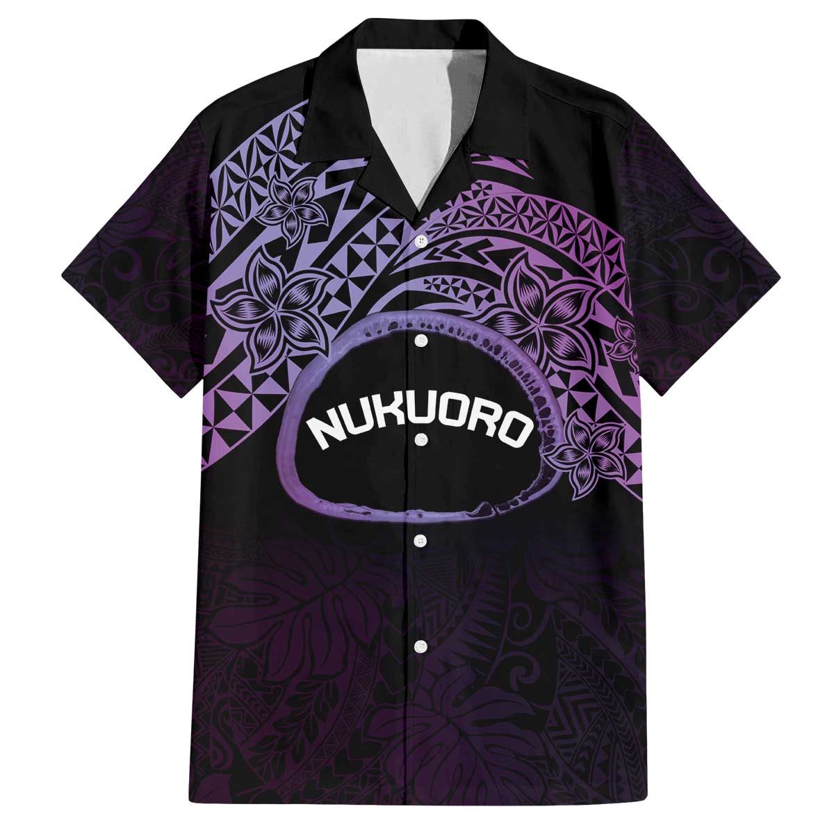 Personalised Pohnpei Nukuoro Micronesia Family Matching Off Shoulder Short Dress and Hawaiian Shirt Polynesian Tattoo Curves Purple Version LT14 Dad's Shirt - Short Sleeve Purple - Polynesian Pride