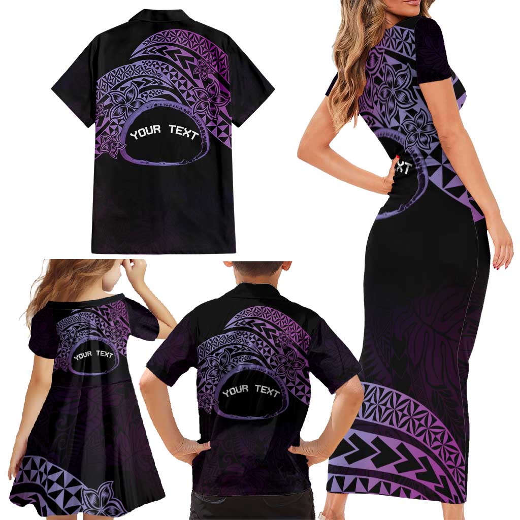 Personalised Pohnpei Nukuoro Micronesia Family Matching Short Sleeve Bodycon Dress and Hawaiian Shirt Polynesian Tattoo Curves Purple Version LT14 - Polynesian Pride