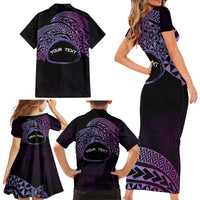 Personalised Pohnpei Nukuoro Micronesia Family Matching Short Sleeve Bodycon Dress and Hawaiian Shirt Polynesian Tattoo Curves Purple Version LT14 - Polynesian Pride