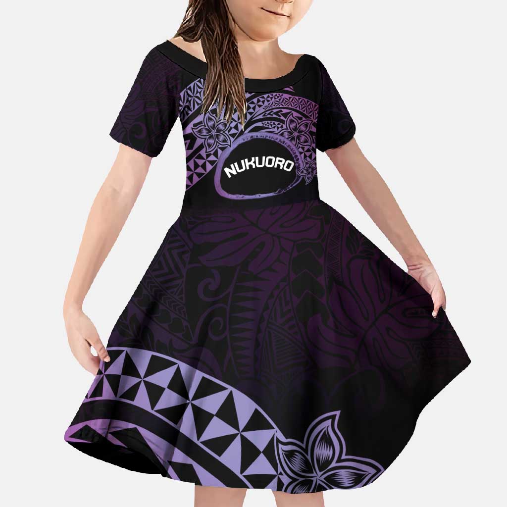 Personalised Pohnpei Nukuoro Micronesia Family Matching Tank Maxi Dress and Hawaiian Shirt Polynesian Tattoo Curves Purple Version LT14 Daughter's Dress Purple - Polynesian Pride