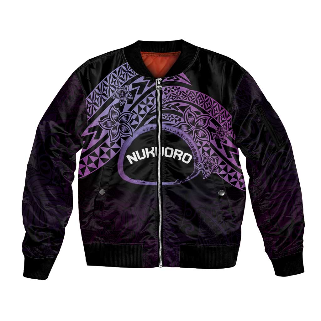 Personalised Pohnpei Nukuoro Micronesia Sleeve Zip Bomber Jacket Polynesian Tattoo Curves Purple Version LT14 Unisex Purple - Polynesian Pride