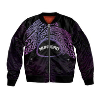 Personalised Pohnpei Nukuoro Micronesia Sleeve Zip Bomber Jacket Polynesian Tattoo Curves Purple Version LT14 Unisex Purple - Polynesian Pride