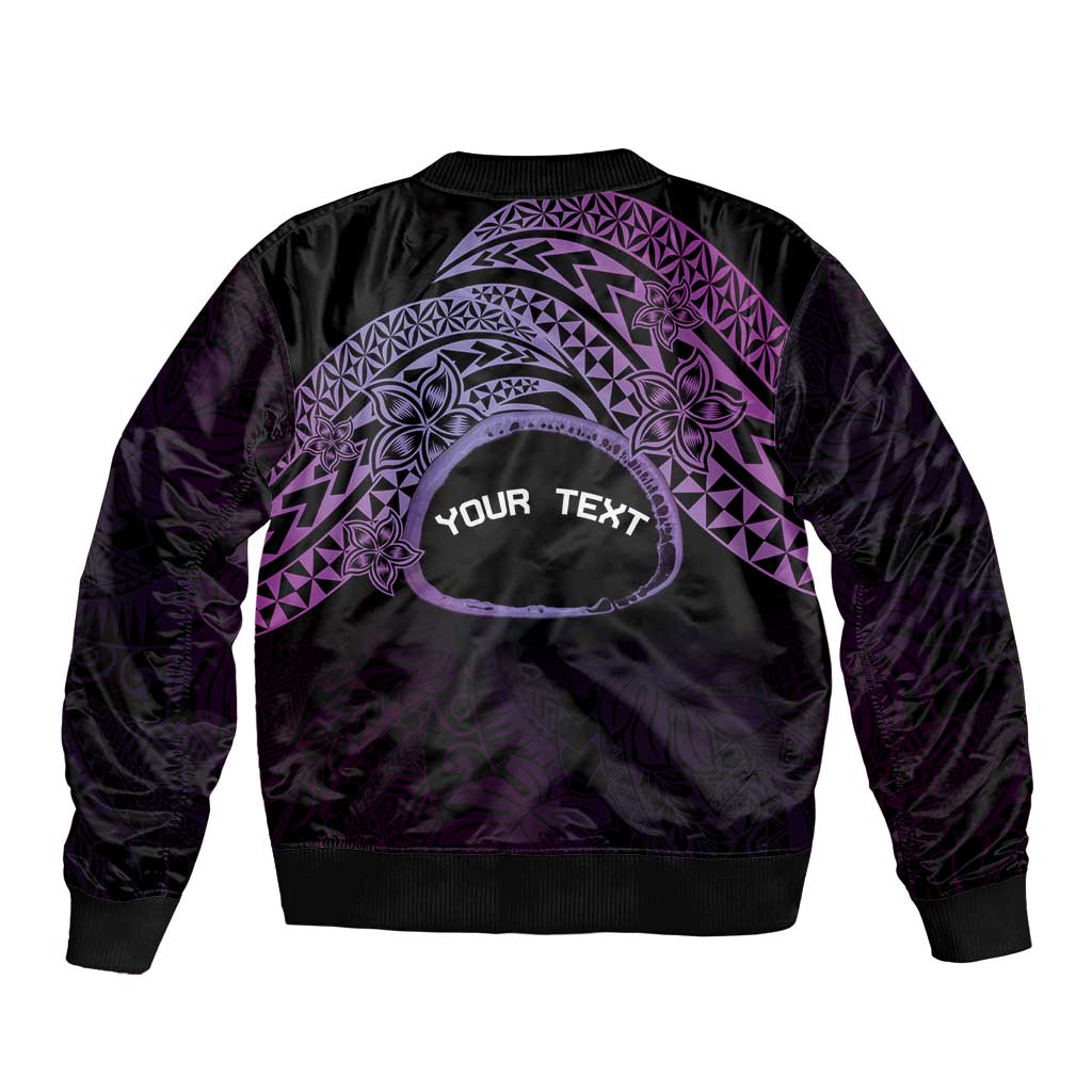 Personalised Pohnpei Nukuoro Micronesia Sleeve Zip Bomber Jacket Polynesian Tattoo Curves Purple Version LT14 - Polynesian Pride
