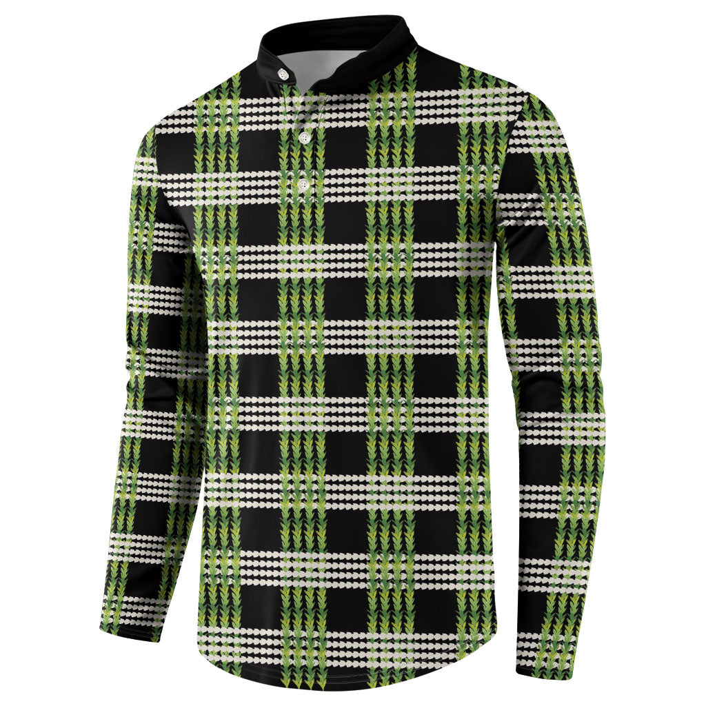 Aloha Hawaii Pakalana Pikake Lei Button Sweatshirt Palaka Inspired Hawaiian-plaid Black LT14 - Polynesian Pride