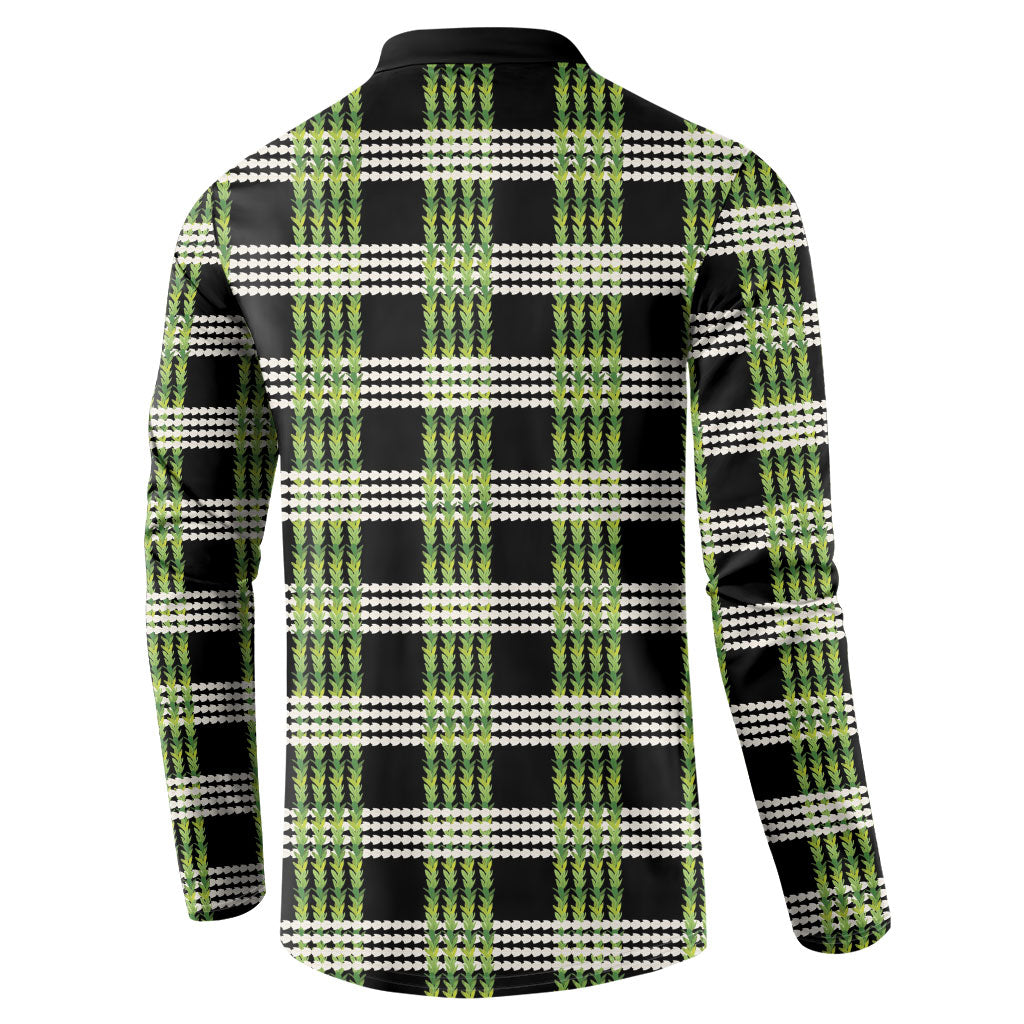 Aloha Hawaii Pakalana Pikake Lei Button Sweatshirt Palaka Inspired Hawaiian-plaid Black LT14 - Polynesian Pride