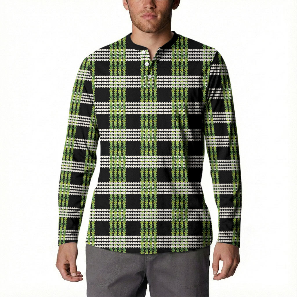 Aloha Hawaii Pakalana Pikake Lei Button Sweatshirt Palaka Inspired Hawaiian-plaid Black LT14 - Polynesian Pride
