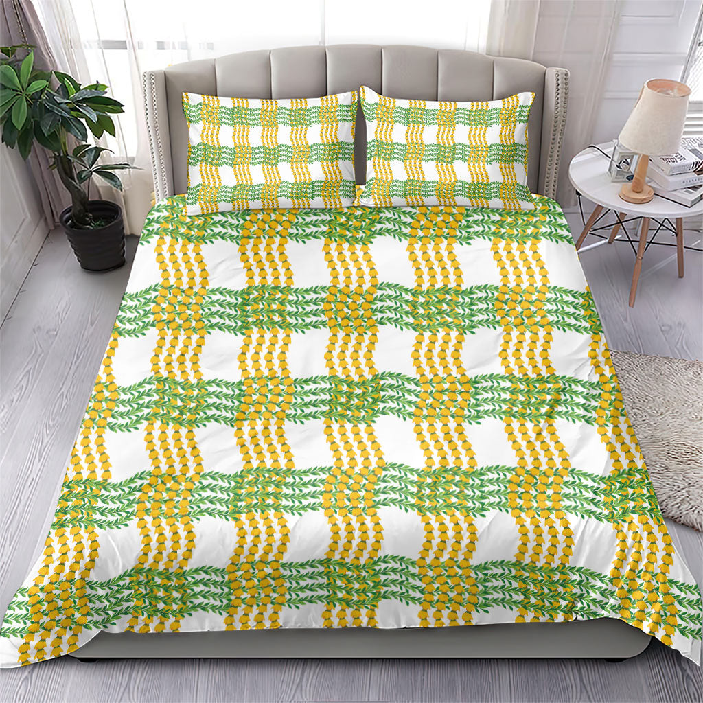 Aloha Hawaii Ilima Maile Lei Bedding Set Palaka Inspired Hawaiian-plaid White LT14 - Polynesian Pride