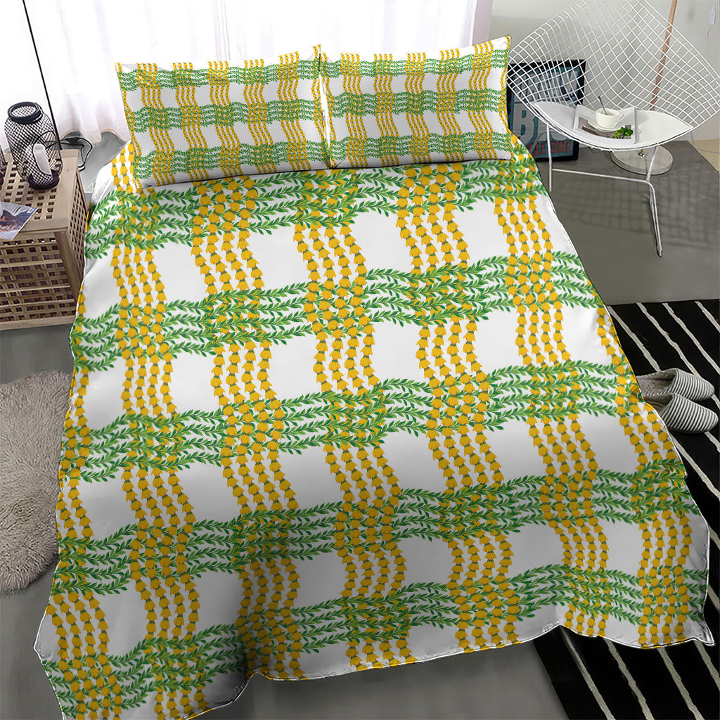 Aloha Hawaii Ilima Maile Lei Bedding Set Palaka Inspired Hawaiian-plaid White LT14 - Polynesian Pride