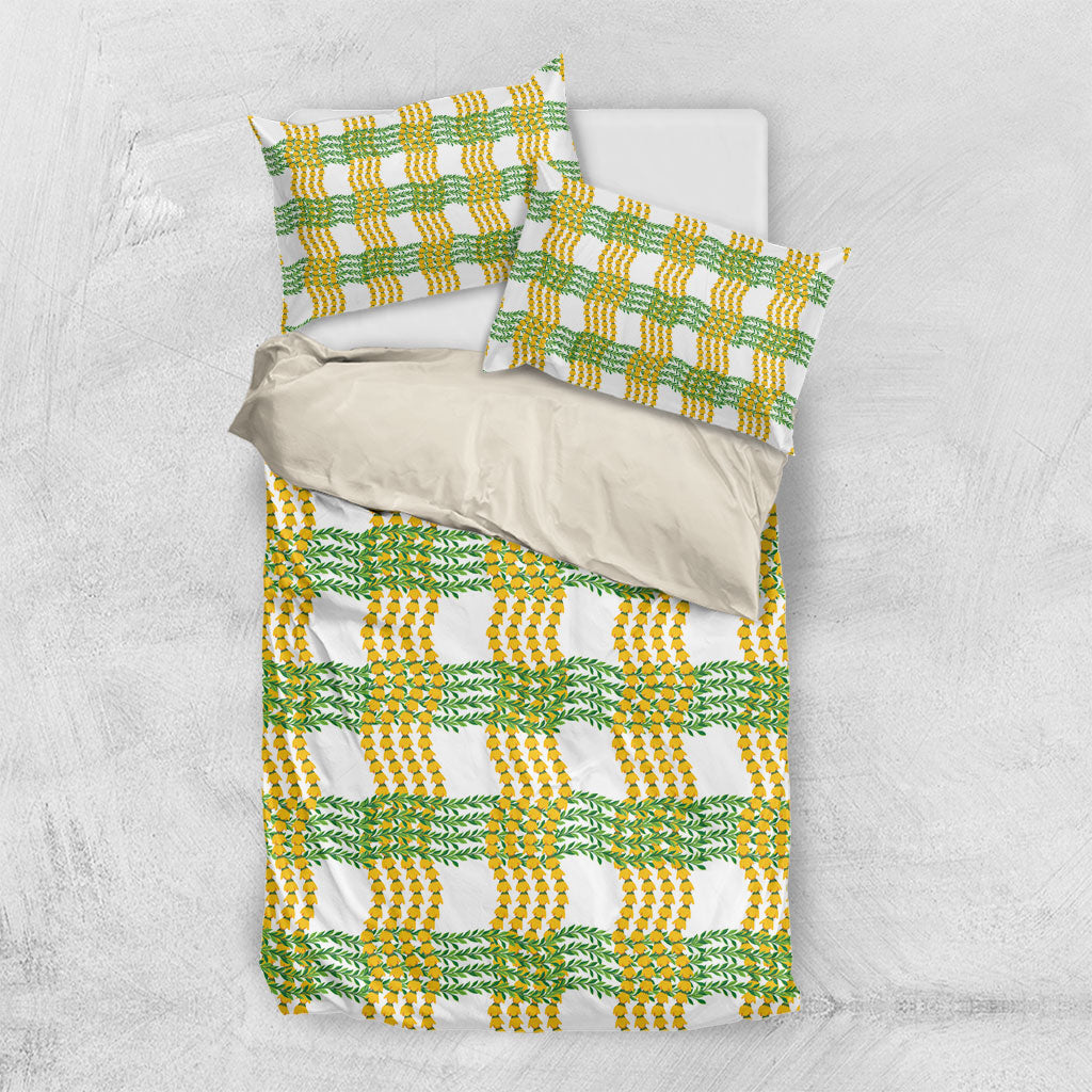 Aloha Hawaii Ilima Maile Lei Bedding Set Palaka Inspired Hawaiian-plaid White LT14 US Twin 172cm x 218cm White - Polynesian Pride