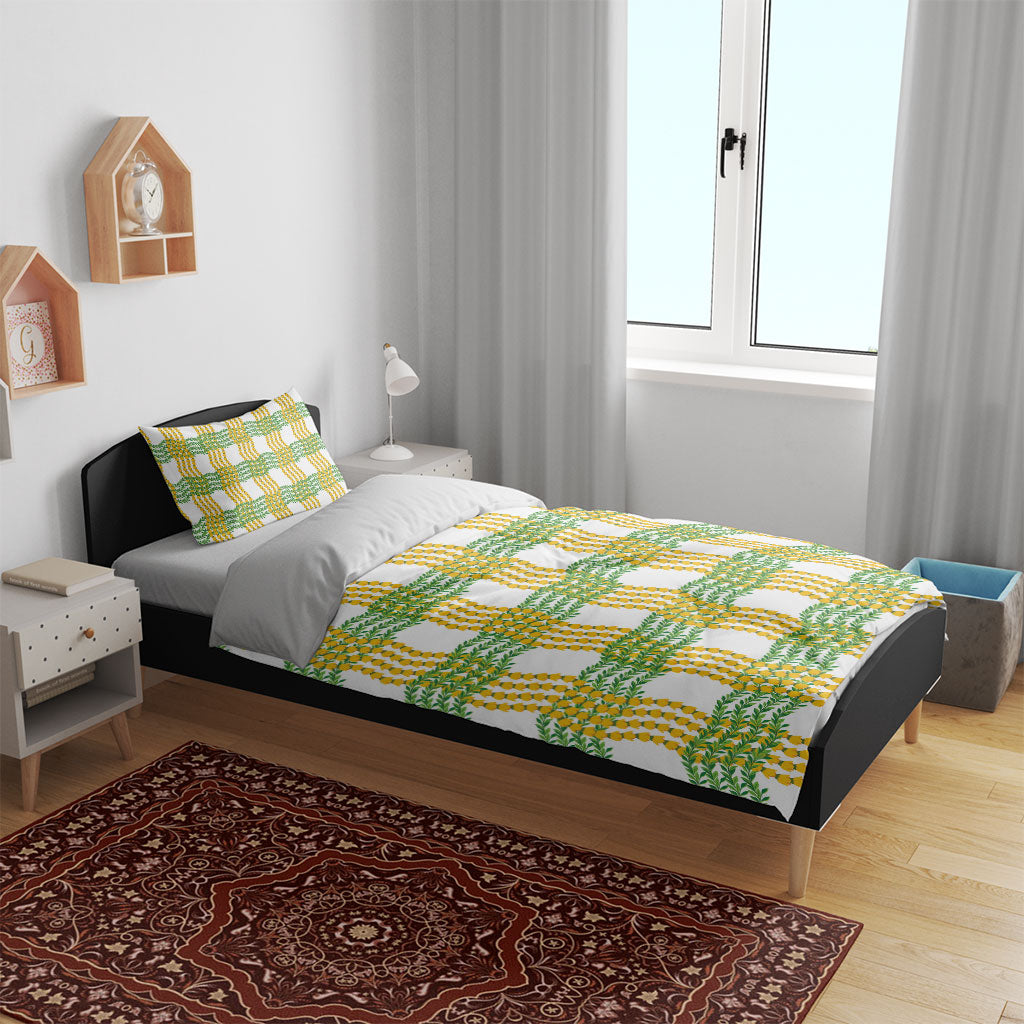 Aloha Hawaii Ilima Maile Lei Bedding Set Palaka Inspired Hawaiian-plaid White LT14 - Polynesian Pride