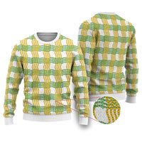Aloha Hawaii Ilima Maile Lei Ugly Christmas Sweater Palaka Inspired Hawaiian-plaid White LT14 White - Polynesian Pride