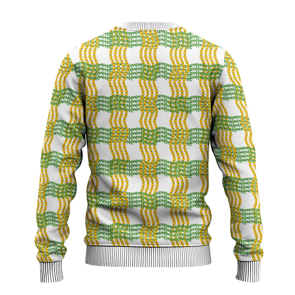 Aloha Hawaii Ilima Maile Lei Ugly Christmas Sweater Palaka Inspired Hawaiian-plaid White LT14 - Polynesian Pride