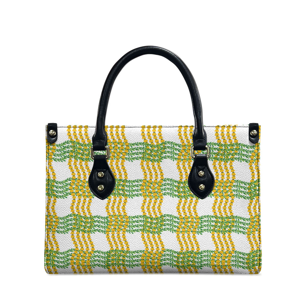 Aloha Hawaii Ilima Maile Lei Leather Bag Palaka Inspired Hawaiian-plaid White LT14 - Polynesian Pride