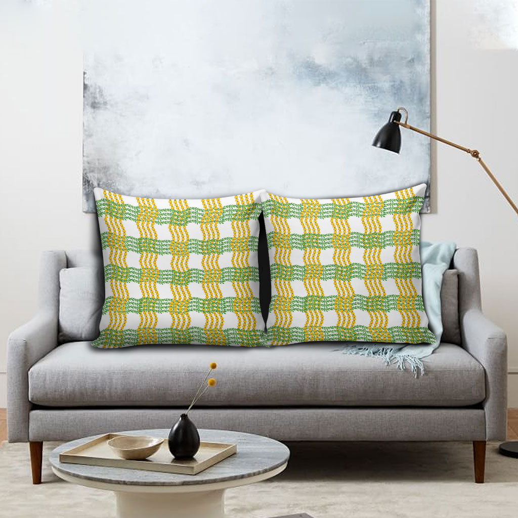 Aloha Hawaii Ilima Maile Lei Pillow Cover Palaka Inspired Hawaiian-plaid White LT14 - Polynesian Pride