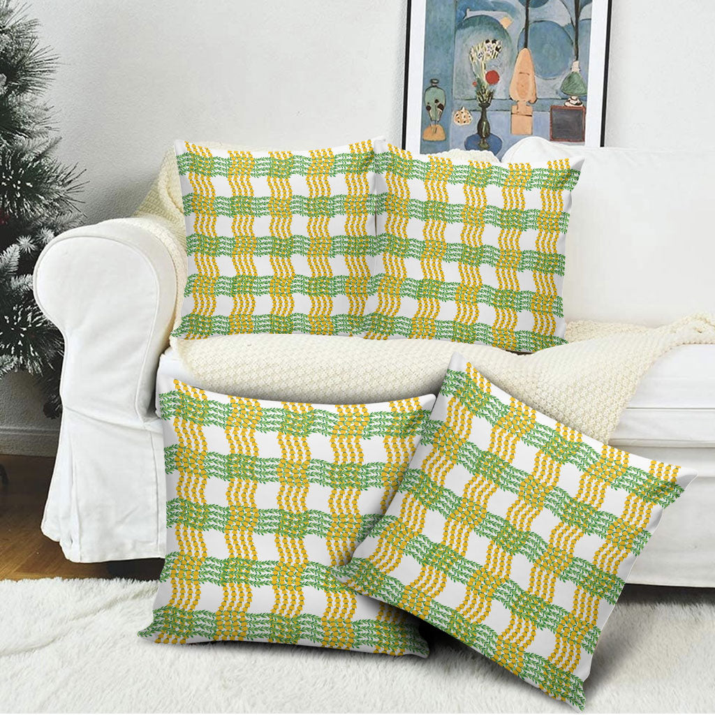 Aloha Hawaii Ilima Maile Lei Pillow Cover Palaka Inspired Hawaiian-plaid White LT14 - Polynesian Pride