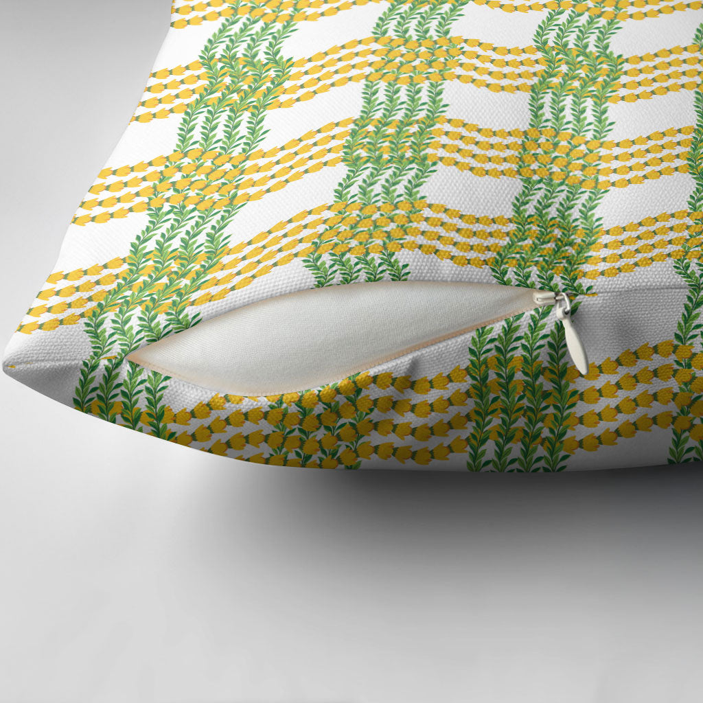 Aloha Hawaii Ilima Maile Lei Pillow Cover Palaka Inspired Hawaiian-plaid White LT14 - Polynesian Pride