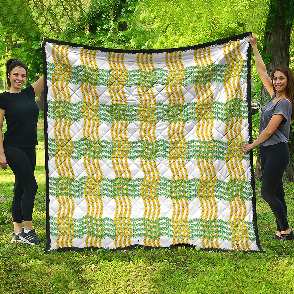 Aloha Hawaii Ilima Maile Lei Quilt Palaka Inspired Hawaiian-plaid White LT14 - Polynesian Pride