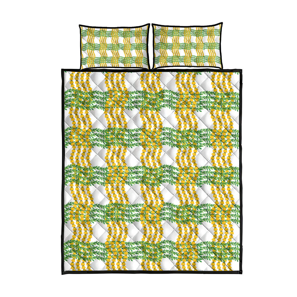 Aloha Hawaii Ilima Maile Lei Quilt Bed Set Palaka Inspired Hawaiian-plaid White LT14 - Polynesian Pride