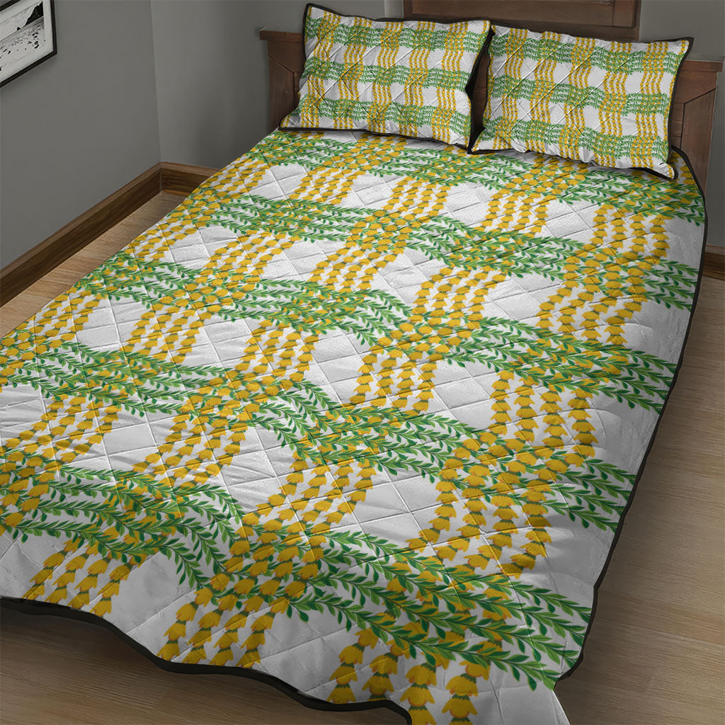 Aloha Hawaii Ilima Maile Lei Quilt Bed Set Palaka Inspired Hawaiian-plaid White LT14 - Polynesian Pride