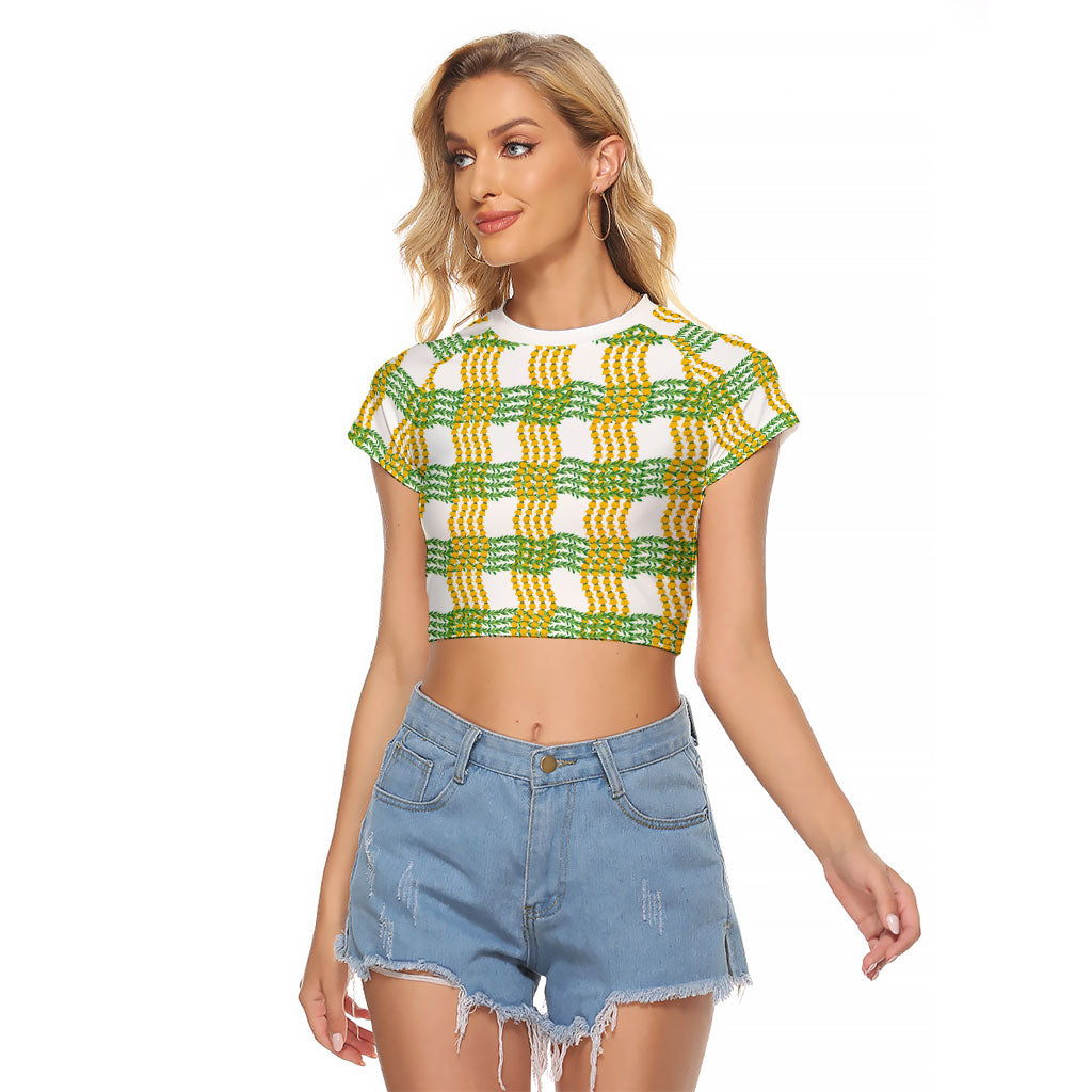 Aloha Hawaii Ilima Maile Lei Raglan Cropped T Shirt Palaka Inspired Hawaiian-plaid White LT14 Female White - Polynesian Pride
