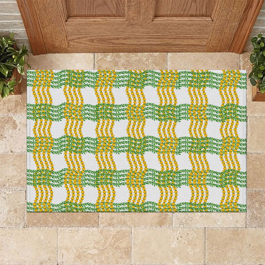 Aloha Hawaii Ilima Maile Lei Rubber Doormat Palaka Inspired Hawaiian-plaid White LT14 White - Polynesian Pride