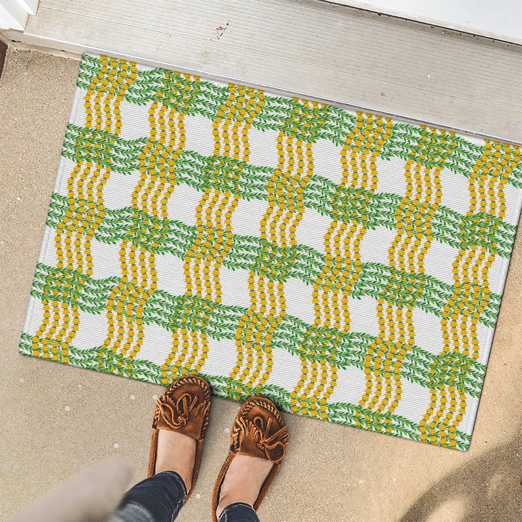 Aloha Hawaii Ilima Maile Lei Rubber Doormat Palaka Inspired Hawaiian-plaid White LT14 - Polynesian Pride