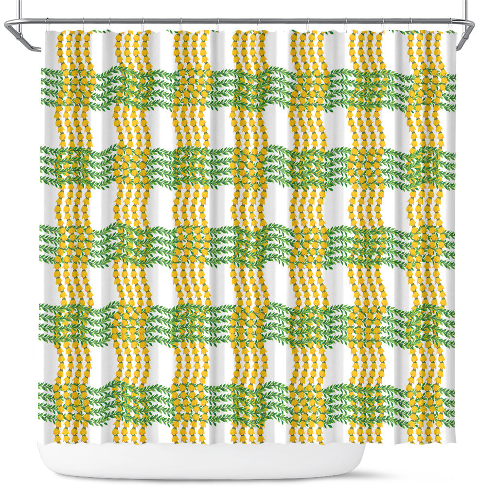 Aloha Hawaii Ilima Maile Lei Shower Curtain Palaka Inspired Hawaiian-plaid White LT14 White - Polynesian Pride