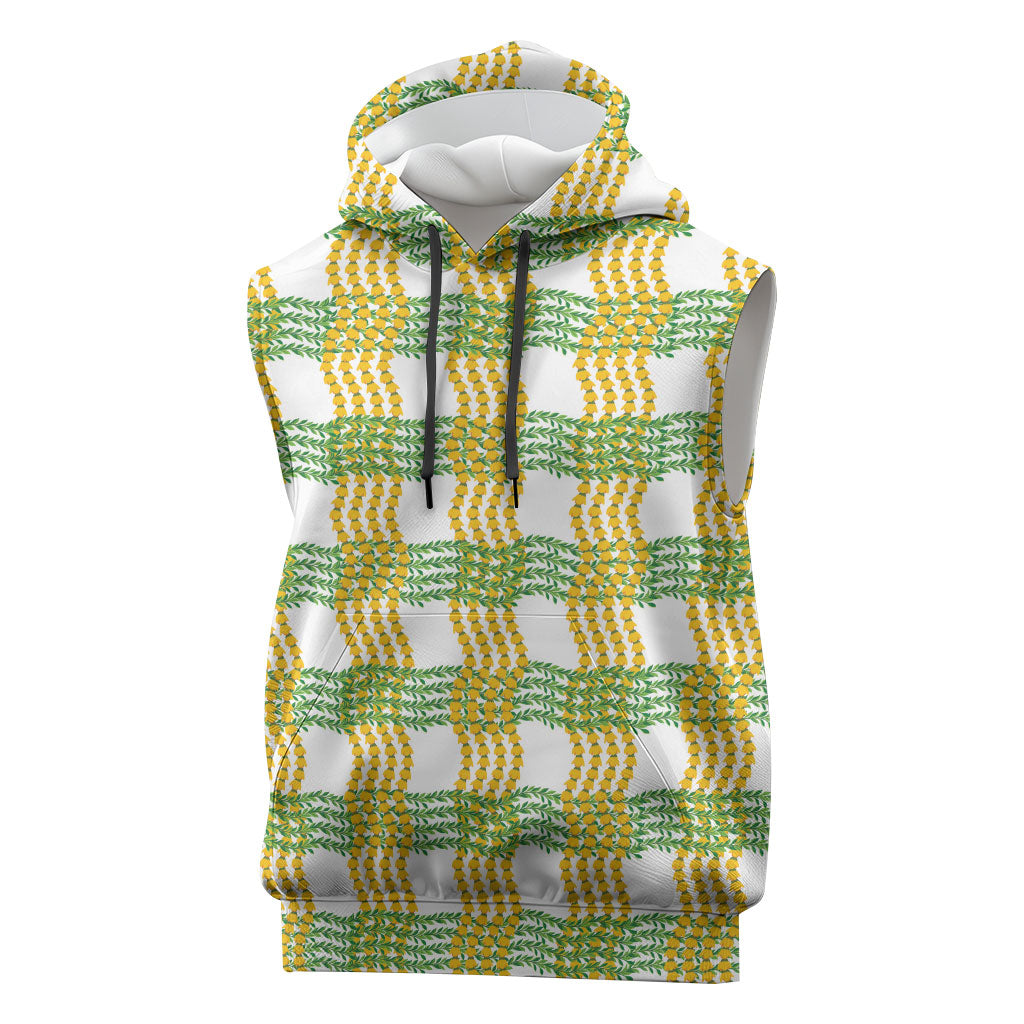Aloha Hawaii Ilima Maile Lei Sleeveless Hoodie Palaka Inspired Hawaiian-plaid White LT14 White - Polynesian Pride