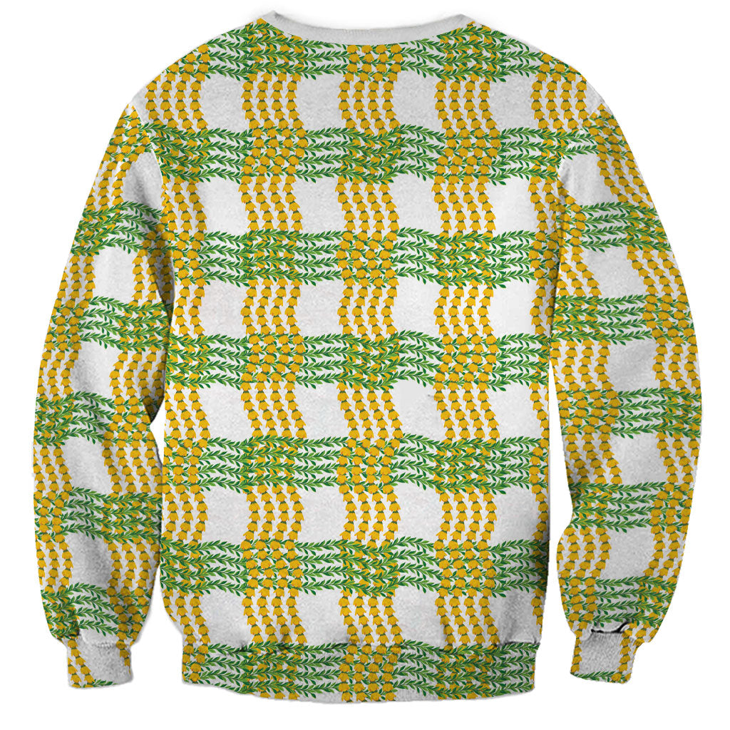 Aloha Hawaii Ilima Maile Lei Sweatshirt Palaka Inspired Hawaiian-plaid White LT14 - Polynesian Pride