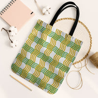 Aloha Hawaii Ilima Maile Lei Tote Bag Palaka Inspired Hawaiian-plaid White LT14 Black Strap One Size White - Polynesian Pride