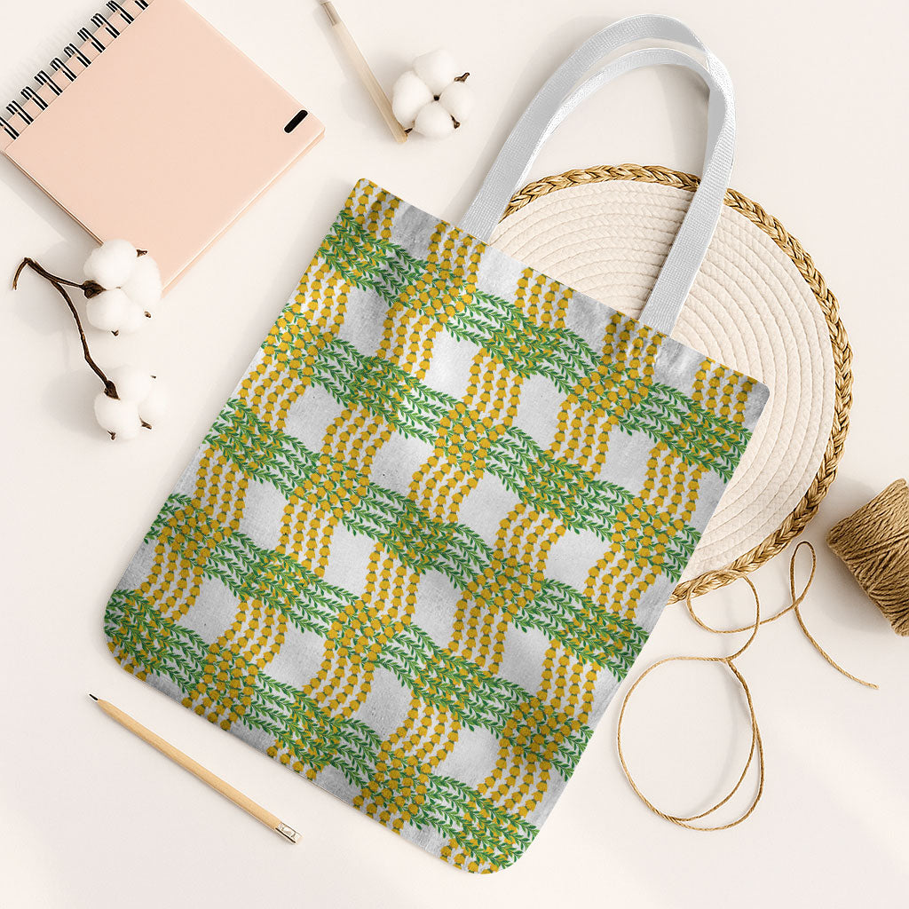 Aloha Hawaii Ilima Maile Lei Tote Bag Palaka Inspired Hawaiian-plaid White LT14 White Strap One Size White - Polynesian Pride