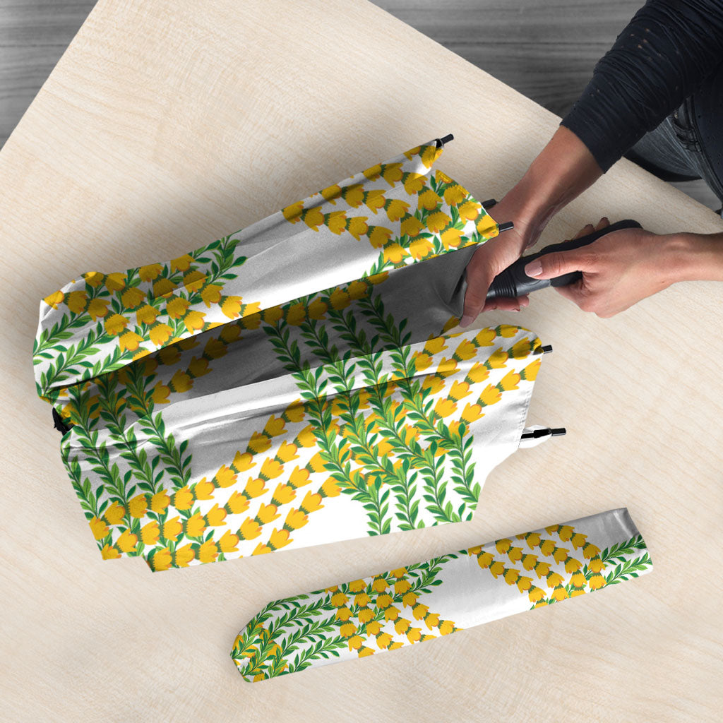 Aloha Hawaii Ilima Maile Lei Umbrella Palaka Inspired Hawaiian-plaid White LT14 - Polynesian Pride