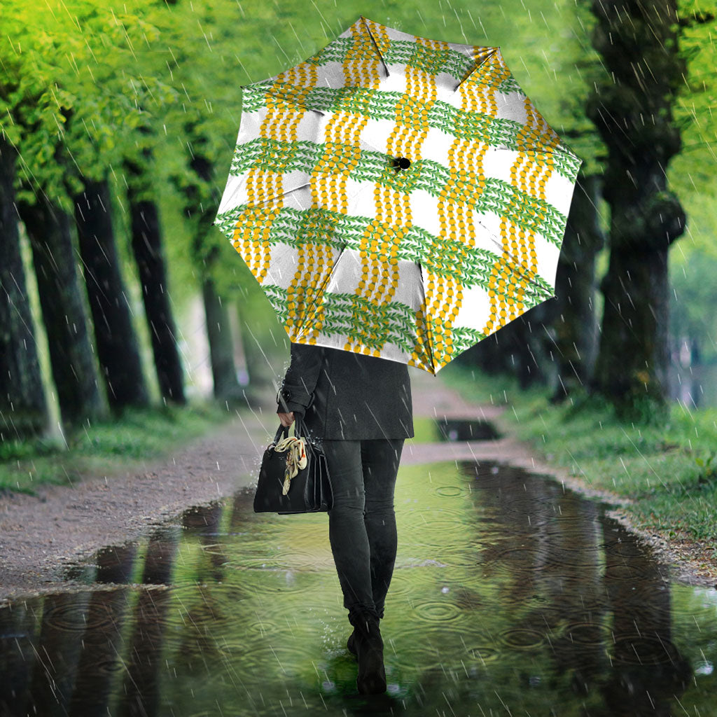 Aloha Hawaii Ilima Maile Lei Umbrella Palaka Inspired Hawaiian-plaid White LT14 - Polynesian Pride