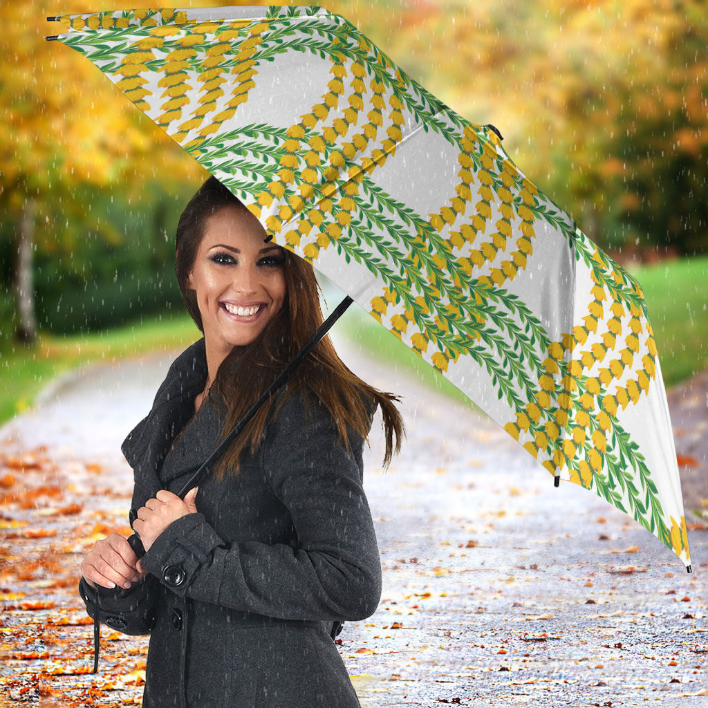 Aloha Hawaii Ilima Maile Lei Umbrella Palaka Inspired Hawaiian-plaid White LT14 - Polynesian Pride