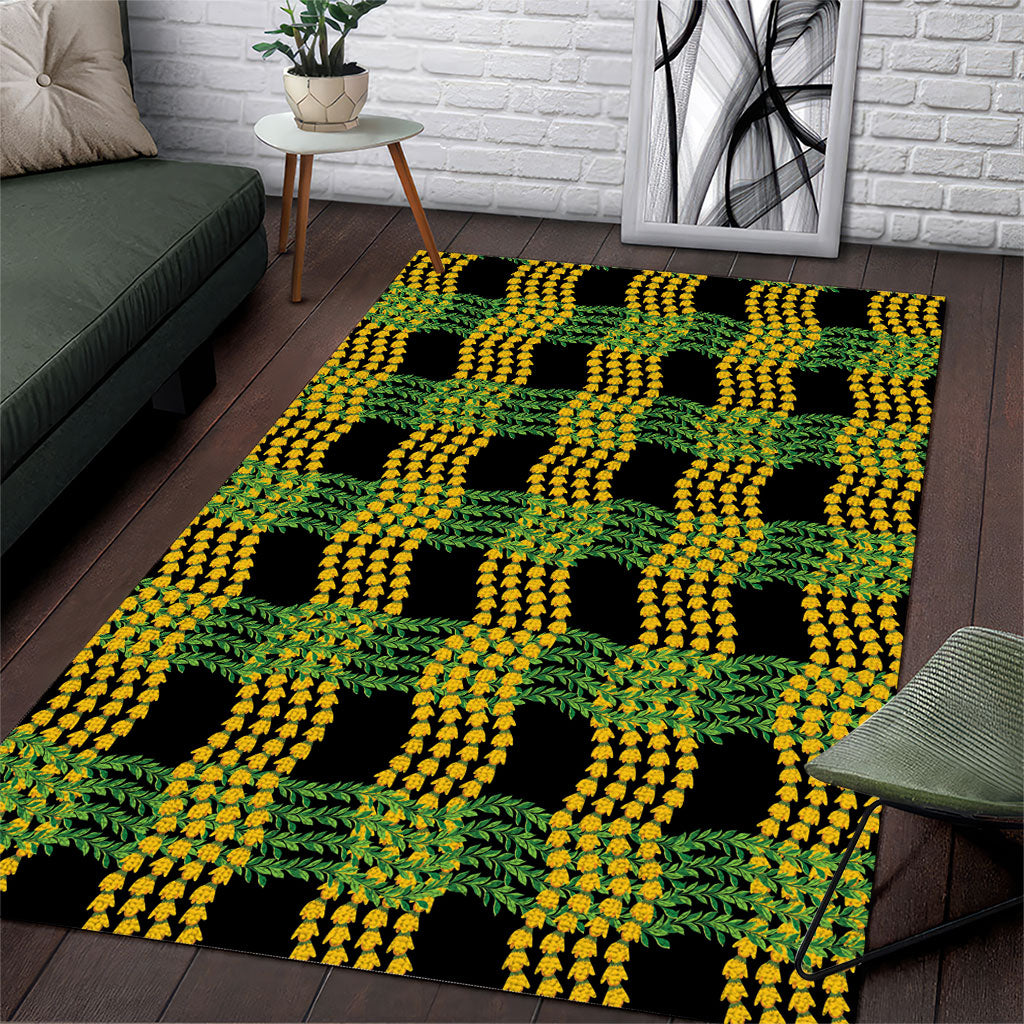 Aloha Hawaii Ilima Maile Lei Area Rug Palaka Inspired Hawaiian-plaid Black LT14 Black - Polynesian Pride