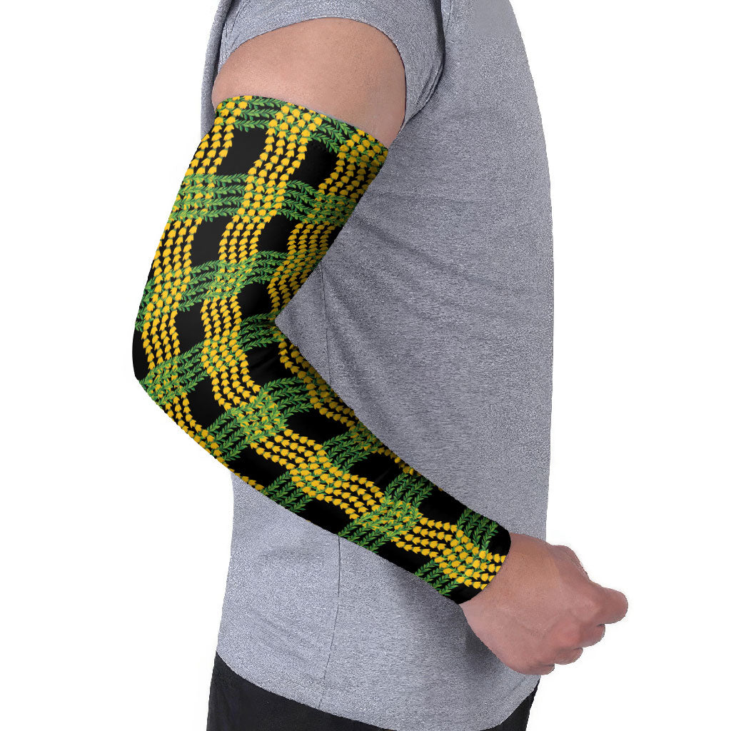 Aloha Hawaii Ilima Maile Lei Arm Sleeves Palaka Inspired Hawaiian-plaid Black LT14 - Polynesian Pride