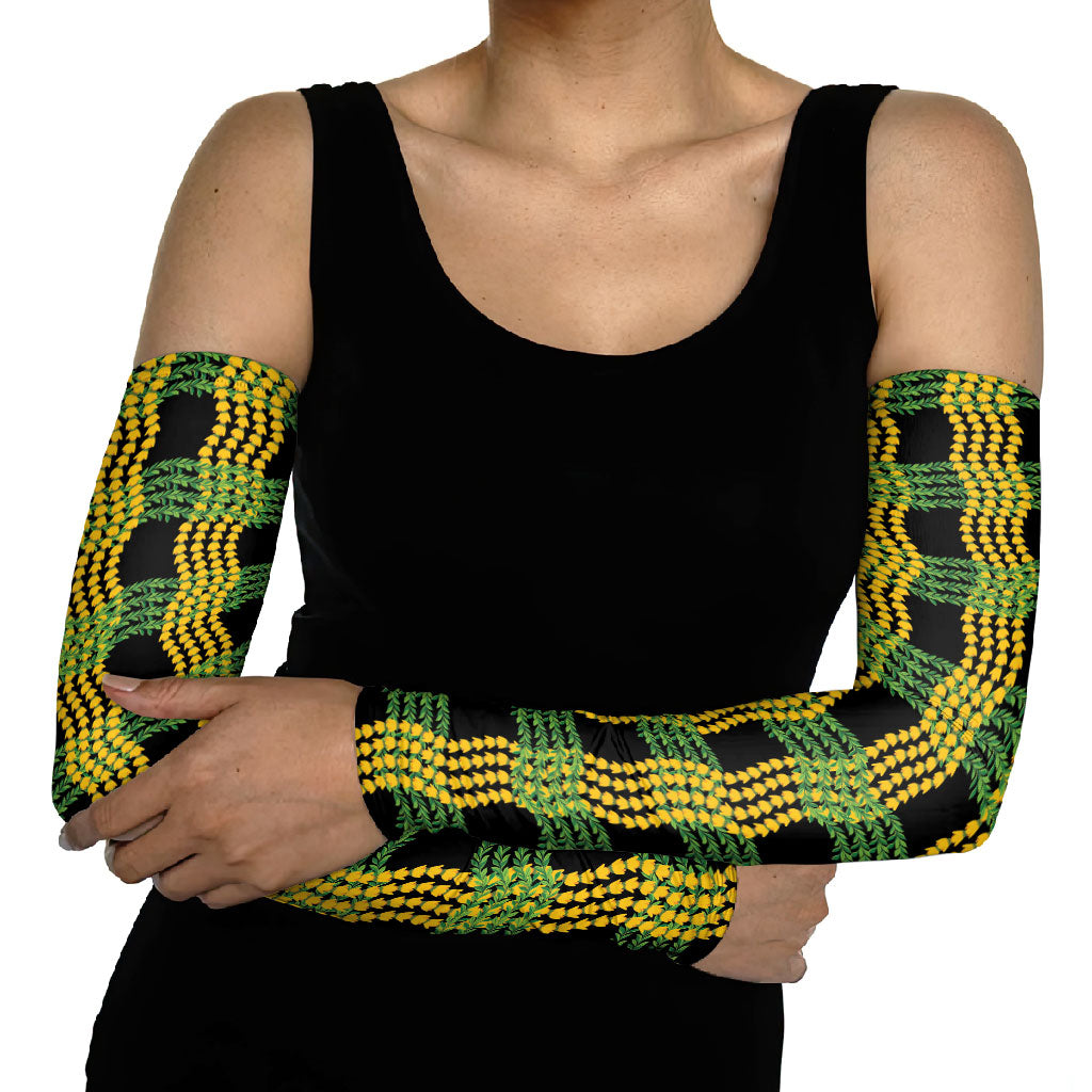Aloha Hawaii Ilima Maile Lei Arm Sleeves Palaka Inspired Hawaiian-plaid Black LT14 - Polynesian Pride