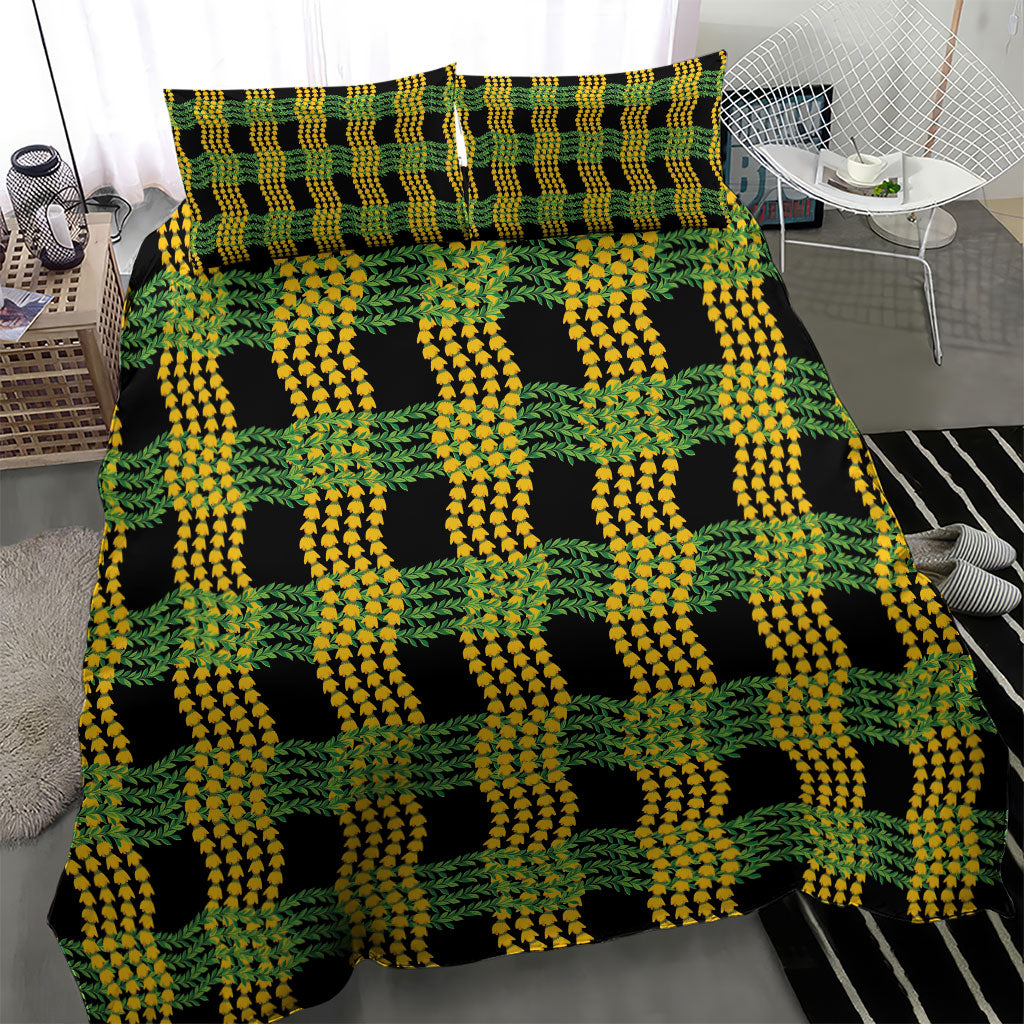 Aloha Hawaii Ilima Maile Lei Bedding Set Palaka Inspired Hawaiian-plaid Black LT14 - Polynesian Pride