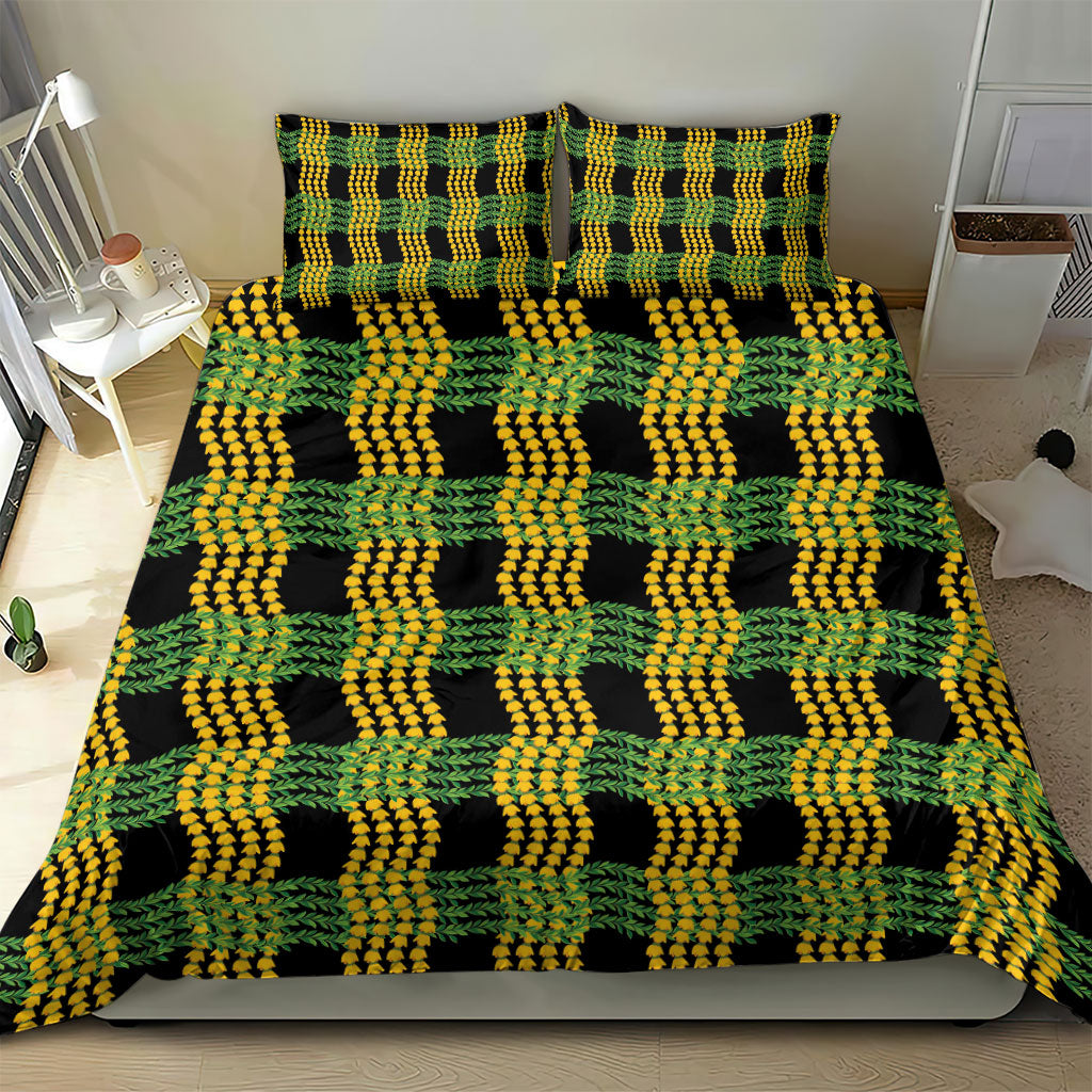 Aloha Hawaii Ilima Maile Lei Bedding Set Palaka Inspired Hawaiian-plaid Black LT14 - Polynesian Pride