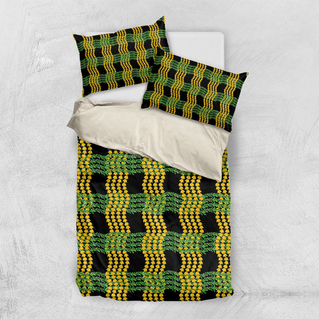 Aloha Hawaii Ilima Maile Lei Bedding Set Palaka Inspired Hawaiian-plaid Black LT14 US Twin 172cm x 218cm Black - Polynesian Pride