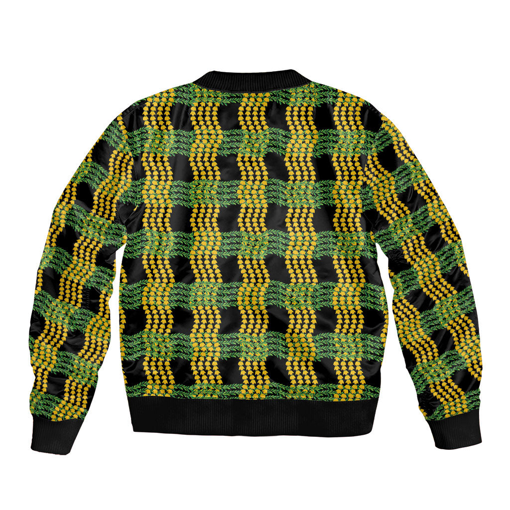 Aloha Hawaii Ilima Maile Lei Bomber Jacket Palaka Inspired Hawaiian-plaid Black LT14 - Polynesian Pride