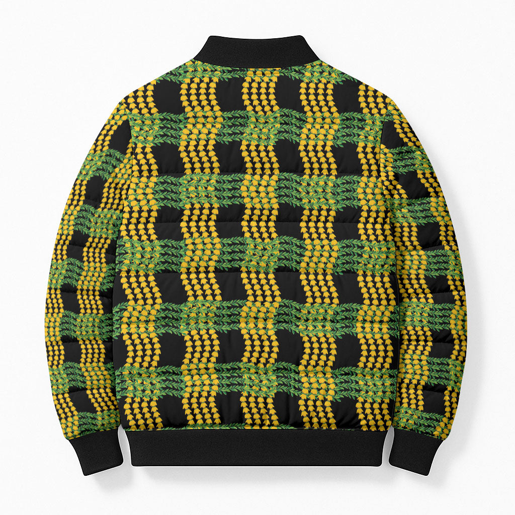 Aloha Hawaii Ilima Maile Lei Bomber Puffer Jacket Palaka Inspired Hawaiian-plaid Black LT14 - Polynesian Pride