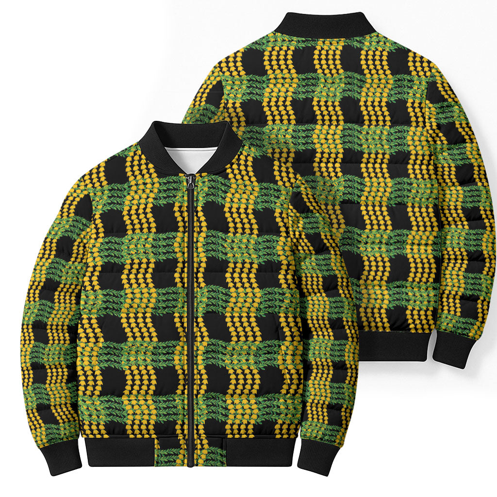 Aloha Hawaii Ilima Maile Lei Bomber Puffer Jacket Palaka Inspired Hawaiian-plaid Black LT14 - Polynesian Pride
