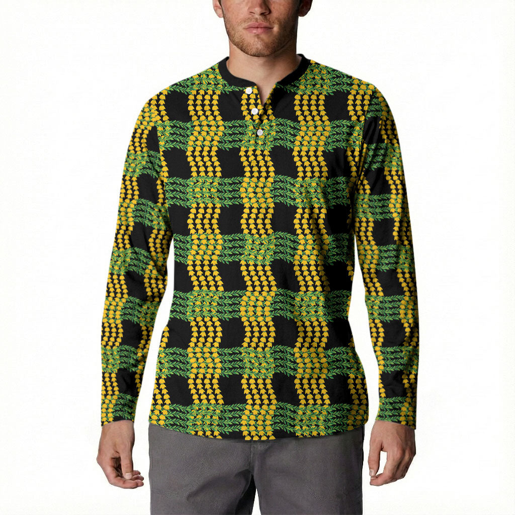 Aloha Hawaii Ilima Maile Lei Button Sweatshirt Palaka Inspired Hawaiian-plaid Black LT14 - Polynesian Pride
