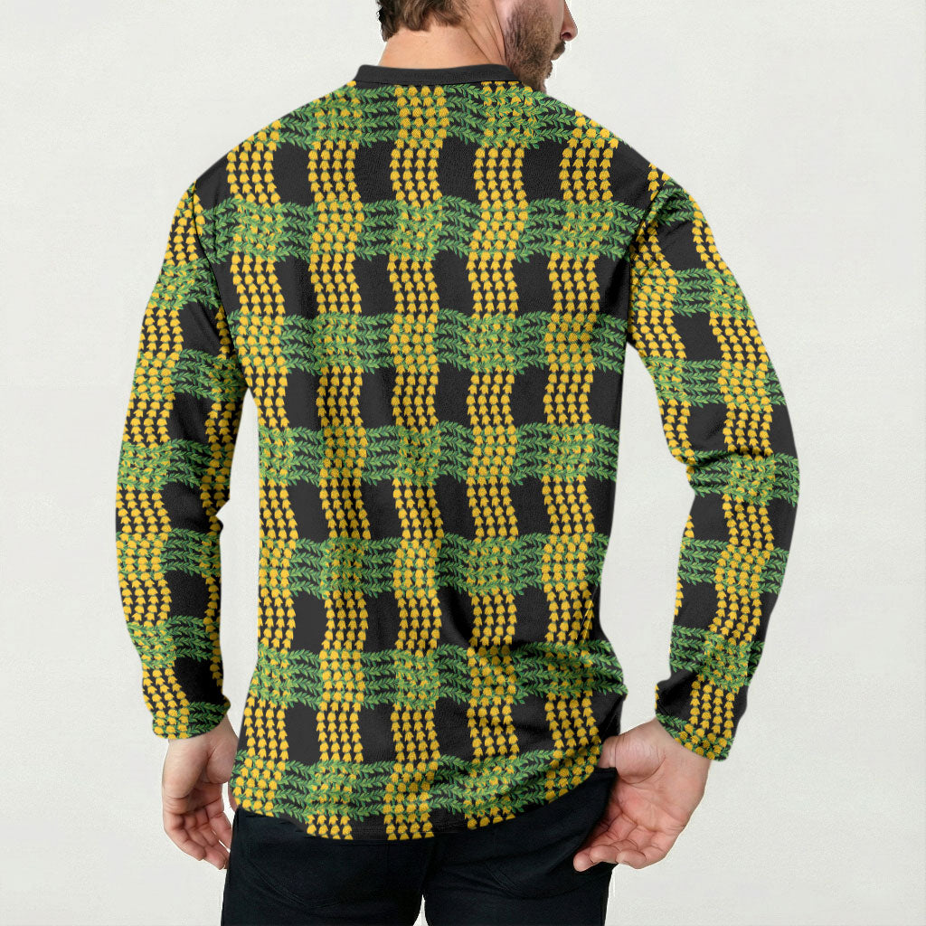 Aloha Hawaii Ilima Maile Lei Button Sweatshirt Palaka Inspired Hawaiian-plaid Black LT14 - Polynesian Pride